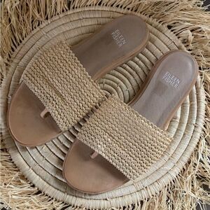 EILEEN FISHER Edge Raffia Slide Sandals Natural Tan Size 7